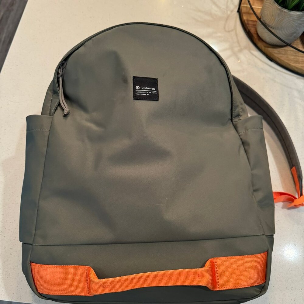 Lululemon All Day Essentials Grey Sage Orange Frappe Water Repellent Backpack